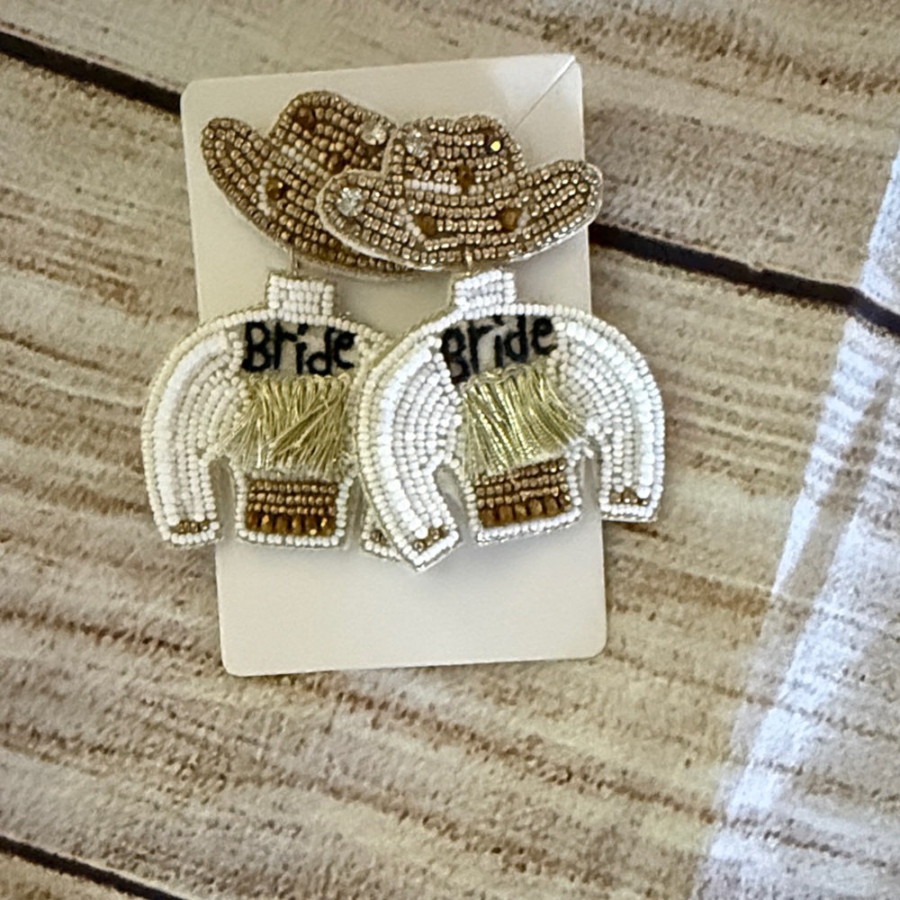 Beaded Bride Cowboy Hat Earrings